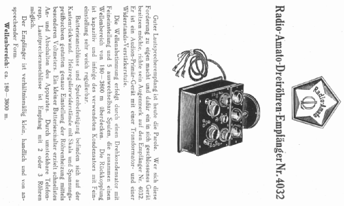 Dreiröhren Empfänger 4032; Radio-Amato, Otto (ID = 869666) Radio