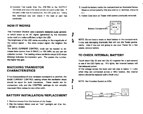 Dynamic Transistor Tester Cat. No. 22-025; Radio Shack Tandy, (ID = 161095) Equipment