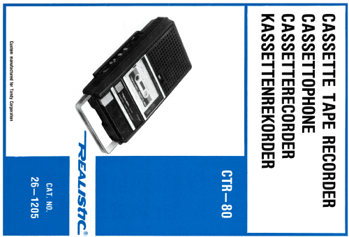 Realistic Cassette Tape Recorder CTR-80 26-1205; Radio Shack Tandy, (ID = 1689644) Sonido-V