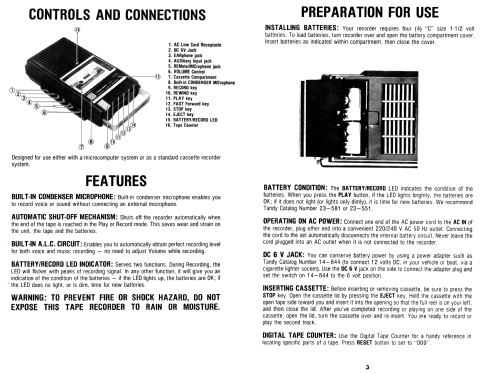 Realistic Cassette Tape Recorder CTR-80 26-1205; Radio Shack Tandy, (ID = 1689655) Ton-Bild