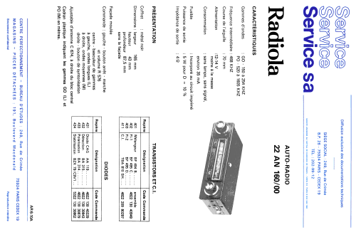 22AN160 /00; Radiola marque (ID = 2008743) Car Radio