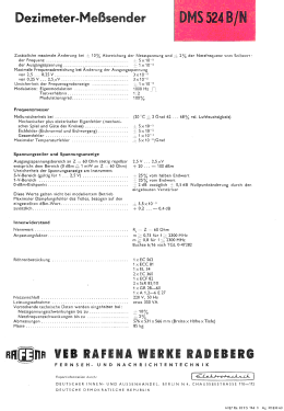 Dezimeter-Meßsender DMS 524 B/N; Rafena Werke (ID = 3214124) Equipment