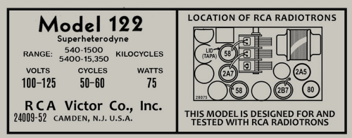 122 ; RCA RCA Victor Co. (ID = 3122693) Radio