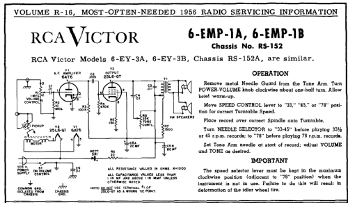 6-EY-3A Ch= RS-152A; RCA RCA Victor Co. (ID = 126301) Sonido-V