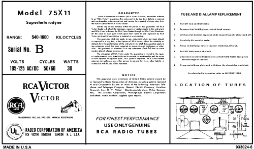 75X11 Ch= RC-1050; RCA RCA Victor Co. (ID = 3027555) Radio