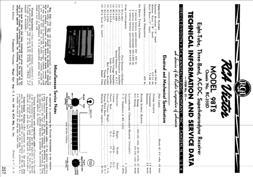 98T2 Ch= RC352D; RCA RCA Victor Co. (ID = 988673) Radio