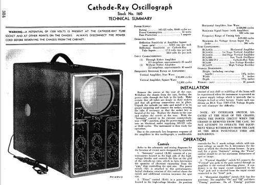 Cathode Ray Oscillograph 160 ; RCA RCA Victor Co. (ID = 990249) Equipment
