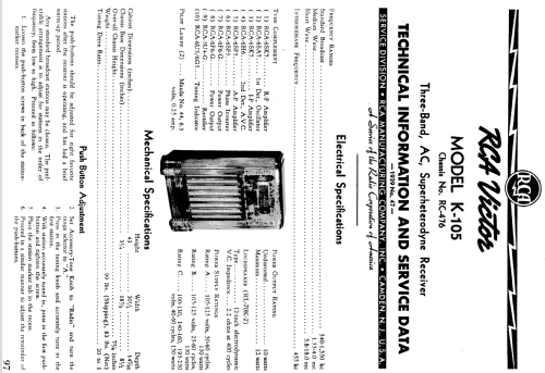 K105 Ch= RC-476; RCA RCA Victor Co. (ID = 980950) Radio