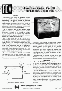 Power Line Monitor WV-120A; RCA RCA Victor Co. (ID = 2800920) Ausrüstung