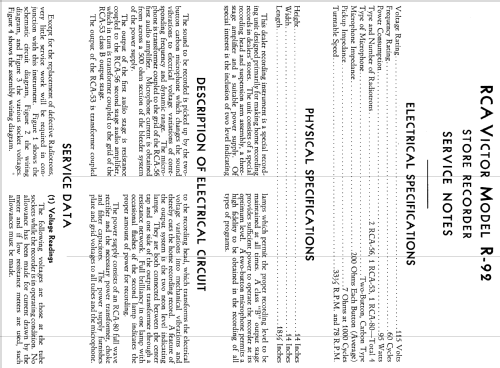 R-92 Store Recorder; RCA RCA Victor Co. (ID = 942654) R-Player
