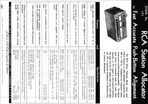 Station Allocator 171; RCA RCA Victor Co. (ID = 1070094) Equipment