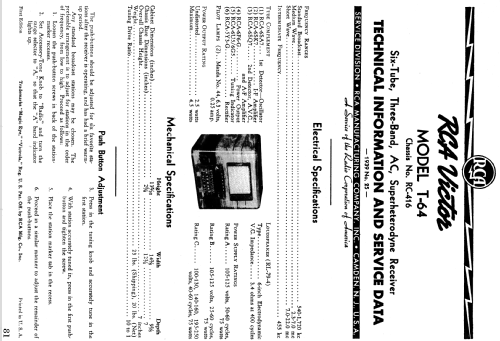 T64 Ch= RC-416; RCA RCA Victor Co. (ID = 980375) Radio