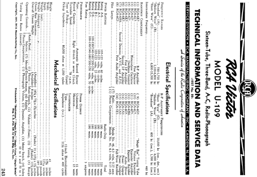 U109 ; RCA RCA Victor Co. (ID = 912494) Radio