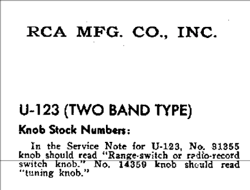 U123 Ch= RC-421; RCA RCA Victor Co. (ID = 942591) Radio