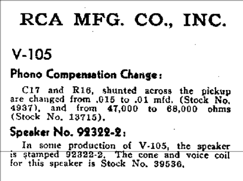 V-105 Ch= RC-517-C; RCA RCA Victor Co. (ID = 946942) Radio