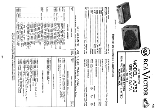 A752 ; RCA Victor (ID = 2232367) Car Radio