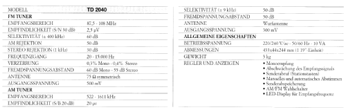 AM Stereo FM Synthesizer Tuner TD 2040 - Art. Nr.171.20.028; RCF; Reggio Emilia (ID = 1704844) Radio