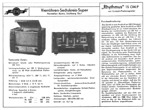 Rhythmus 15GW/P; REMA, Fabrik für (ID = 2483400) Radio