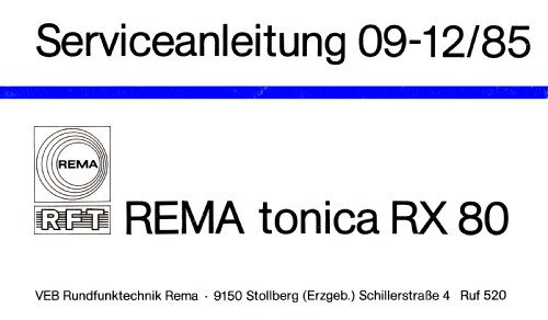 Tonica RX80; REMA, Fabrik für (ID = 1979543) Radio