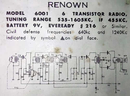 Six Transistor 6001; Renown New York (ID = 2758944) Radio