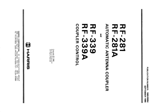 Harris Automatic Antenna Coupler and Coupler Control RF-281 and RF-339 ; RF Communications, (ID = 2176404) Antenna