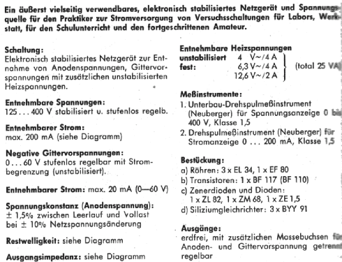 Labor-Netzgerät 125-400 Volt NE400; RIM bzw. Radio-RIM; (ID = 1709471) Equipment