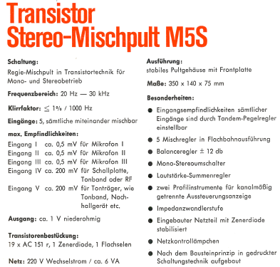 Stereo-Mischpult M5S; RIM bzw. Radio-RIM; (ID = 2147041) Ampl/Mixer