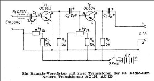 Transistor-Vorverstärker 2stufig; RIM bzw. Radio-RIM; (ID = 100304) Bausatz