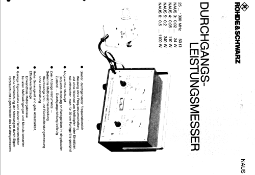 Durchgangs-Leistungsmesser NAUS 4 289.9010.55; Rohde & Schwarz, PTE (ID = 1506348) Equipment