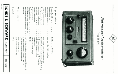 Abstimmbarer Anzeigeverstärker UBM BN 12121; Rohde & Schwarz, PTE (ID = 2562171) Equipment