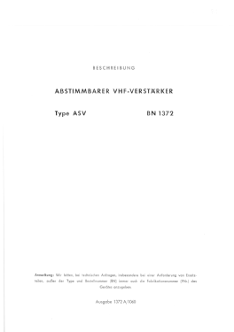 Abstimmbarer VHF-Verstärker - Tunable VHF Amplifier ASV BN1372; Rohde & Schwarz, PTE (ID = 2868363) Equipment
