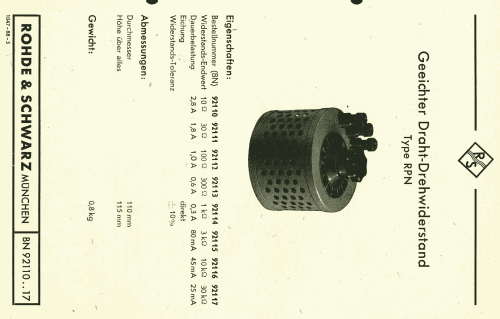 Drahtpotentiometer RPN - BN92110; Rohde & Schwarz, PTE (ID = 2570637) Equipment