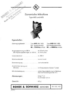 Dynamisches Breitbandmikrofon MTB BN 1420; Rohde & Schwarz, PTE (ID = 3030331) Microphone/PU