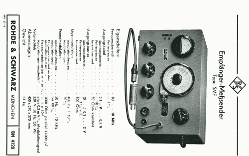 Empfänger-Prüfsender SMF BN4120; Rohde & Schwarz, PTE (ID = 2570152) Equipment