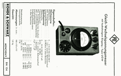 Gleich-Wechselspannungsmesser UGW ; Rohde & Schwarz, PTE (ID = 2562146) Equipment