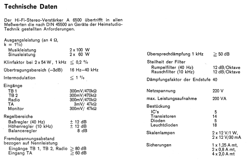 Hi-Fi-Stereo-Verstärker A 6500; Rosita, Theo Schmitz (ID = 2306136) Ampl/Mixer