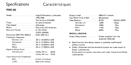 Stereo Cassette Tape Deck RMD-80; Rotel, The, Co., Ltd (ID = 1682740) Ton-Bild