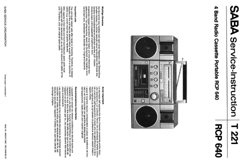 4 Band Radio Cassette Portable RCP 640; SABA; Villingen (ID = 2041711) Radio