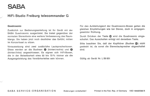 HiFi-Studio Freiburg telecommander G ; SABA; Villingen (ID = 2058727) Radio