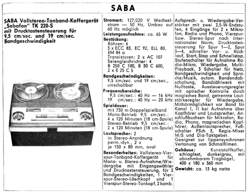 Sabafon TK220-S; SABA; Villingen (ID = 2174674) Reg-Riprod