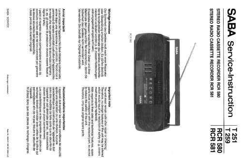 Stereo Radio Cassette Recorder RCR 580; SABA; Villingen (ID = 2043521) Radio