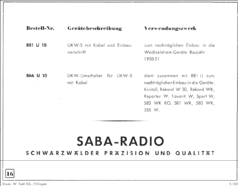 UKW-Einsatz UKW-S; SABA; Villingen (ID = 64228) Adapter