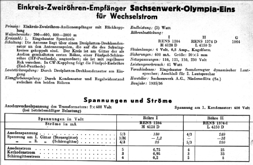 Olympia Eins 1W; Sachsenwerk bis 1945 (ID = 50274) Radio
