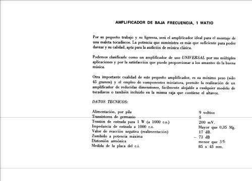 Amplificador de B.F. 1 W sin transformadores SK-10 ; Sales-Kit; Barcelona (ID = 1853990) Kit