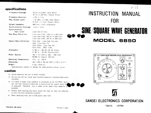 Wave Generator 6850; Sansei Electronics (ID = 2445185) Equipment