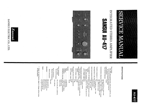 Integrated Amplifier AU-417; Sansui Electric Co., (ID = 2030534) Ampl/Mixer