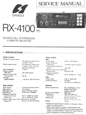 AM/FM Stereo Cassette Receiver RX-4100; Sansui Electric Co., (ID = 2865196) Car Radio