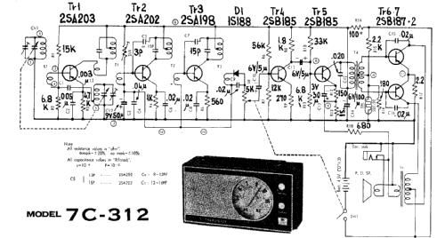7-Transistor Portable Radio 7C-312; Sanyo Electric Co. (ID = 917489) Radio