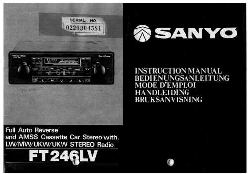 Cassette Car Stereo Deck withTuner FT-246LV; Sanyo Electric Co. (ID = 1414963) Car Radio