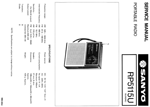 FM/AM 2 Band Receiver RP-5115U; Sanyo Electric Co. (ID = 1770450) Radio